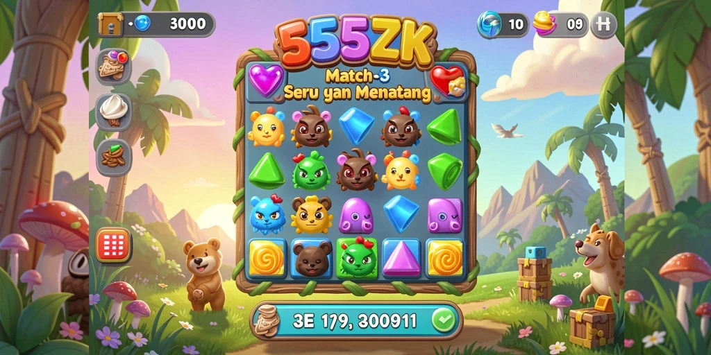 Screenshot gameplay 555ZK dengan aksi seru Match-3.