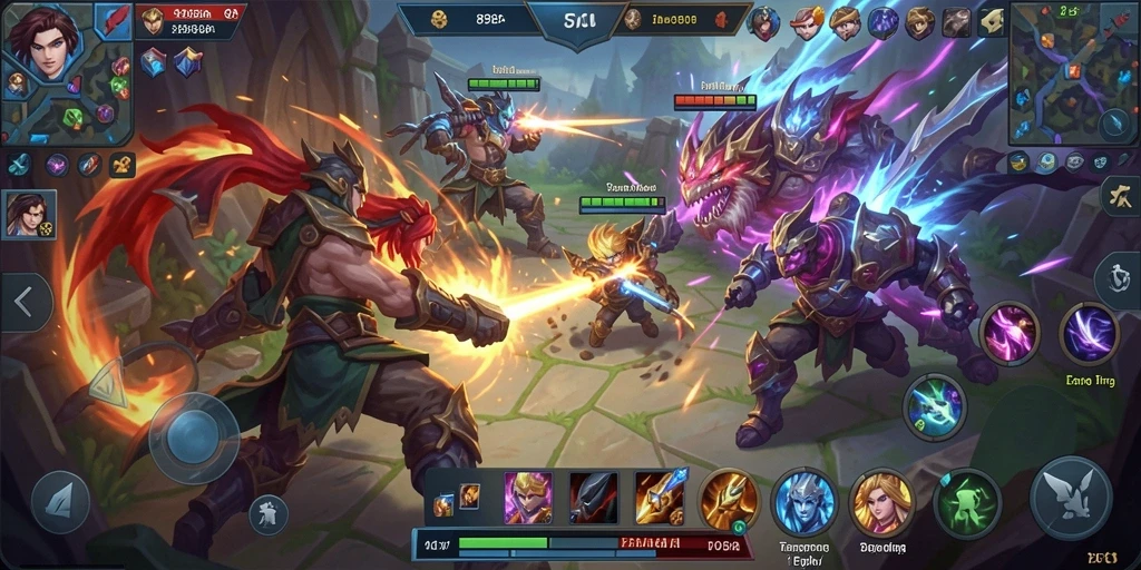 Screenshot gameplay 898A yang menampilkan aksi pertarungan tim yang seru.