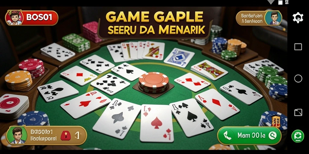Tangkapan layar gameplay seru dari BOS01 yang menunjukkan suasana permainan Gaple.