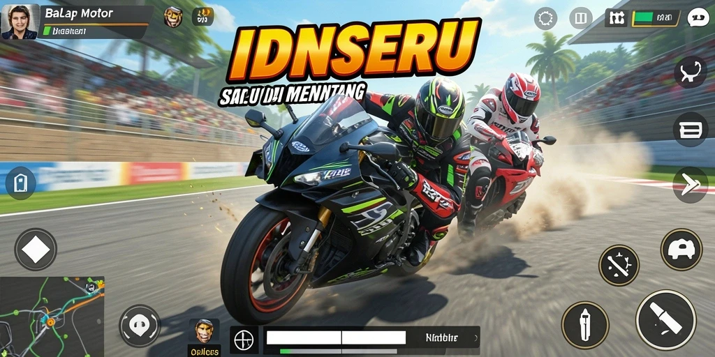 Menampilkan gameplay balap motor yang menegangkan di IDNSERU.