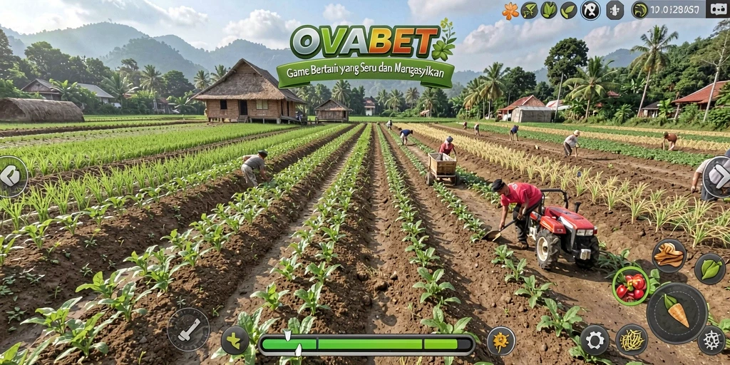 Tangkapan layar gameplay OVABET dengan aktivitas bertani yang seru.