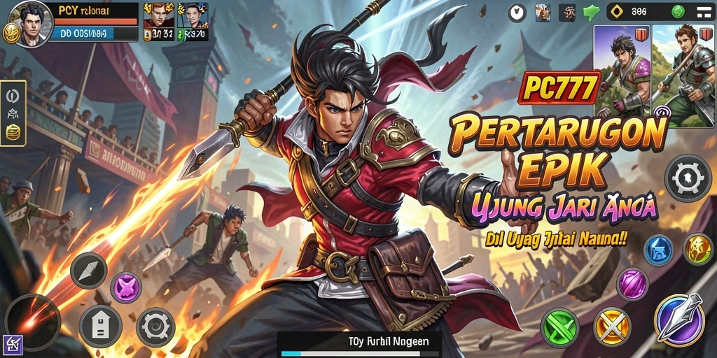 Screenshot gameplay PC777 menampilkan pertarungan mendebarkan di arena.