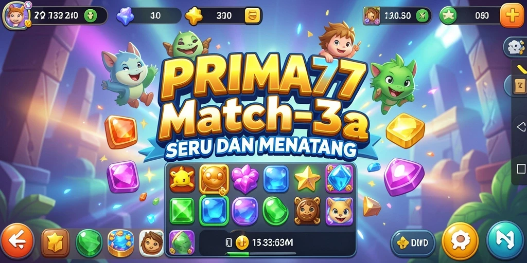 Tampilan gameplay menarik dari PRIMA77 dengan permata berwarna-warni.