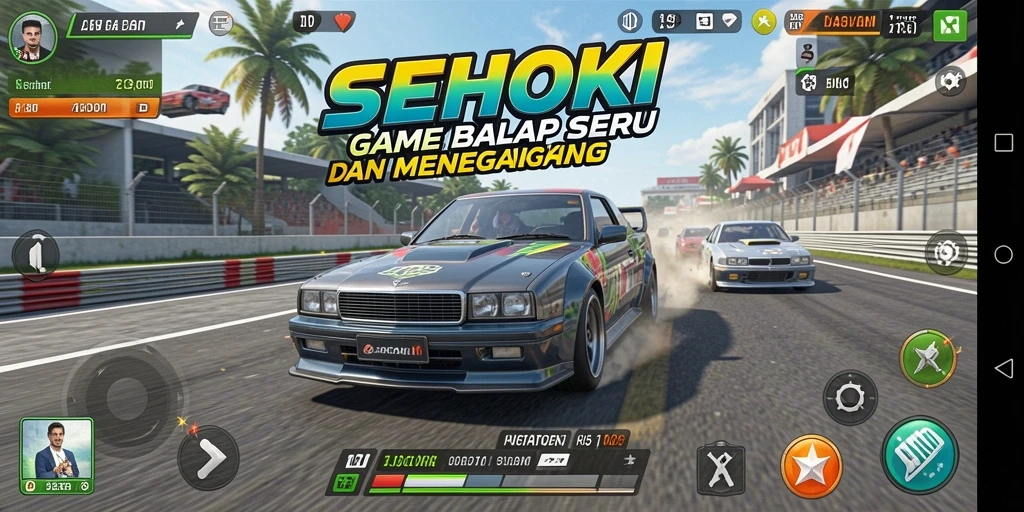 Tangkapan layar gameplay SEHOKI dengan aksi balap yang mendebarkan.