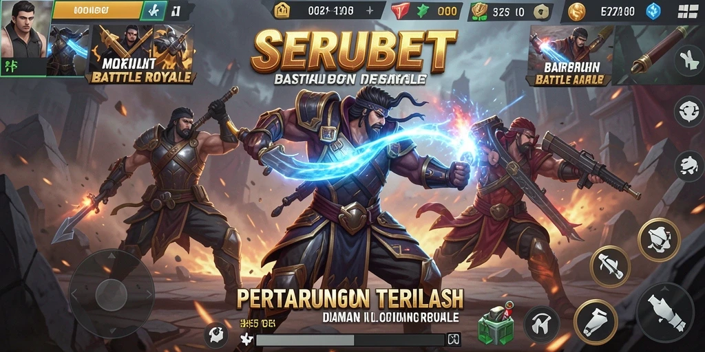 Tampilan gameplay SERUBET yang mendebarkan di medan perang Battle Royale.