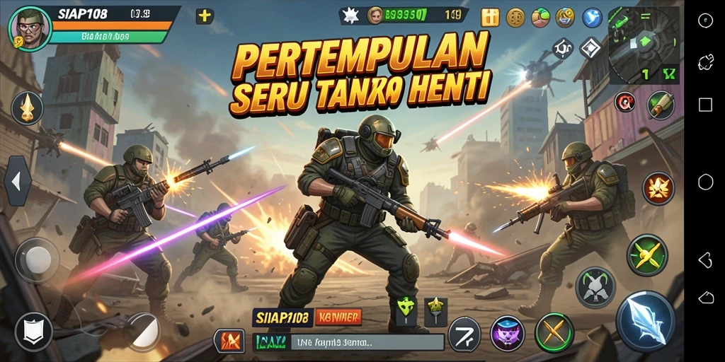 Tangkapan layar utama SIAP108 menampilkan aksi pertempuran yang mendebarkan.