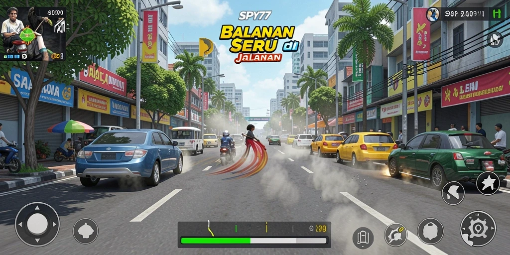 Tampilan gameplay menarik dari SPY77 saat berkompetisi di lintasan balap.
